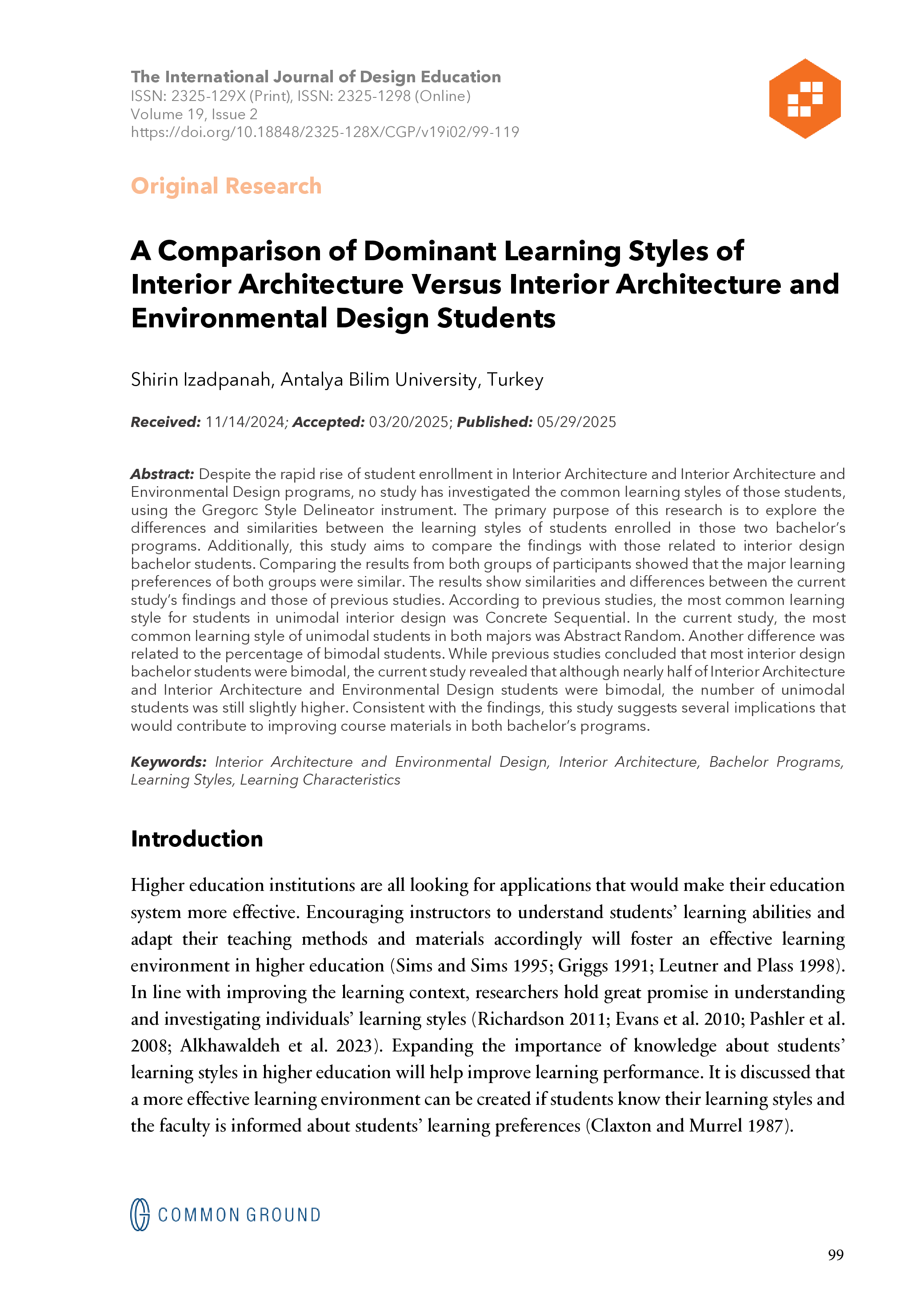 A Comparison of Dominant Learning Styles of Interior Architecture ...