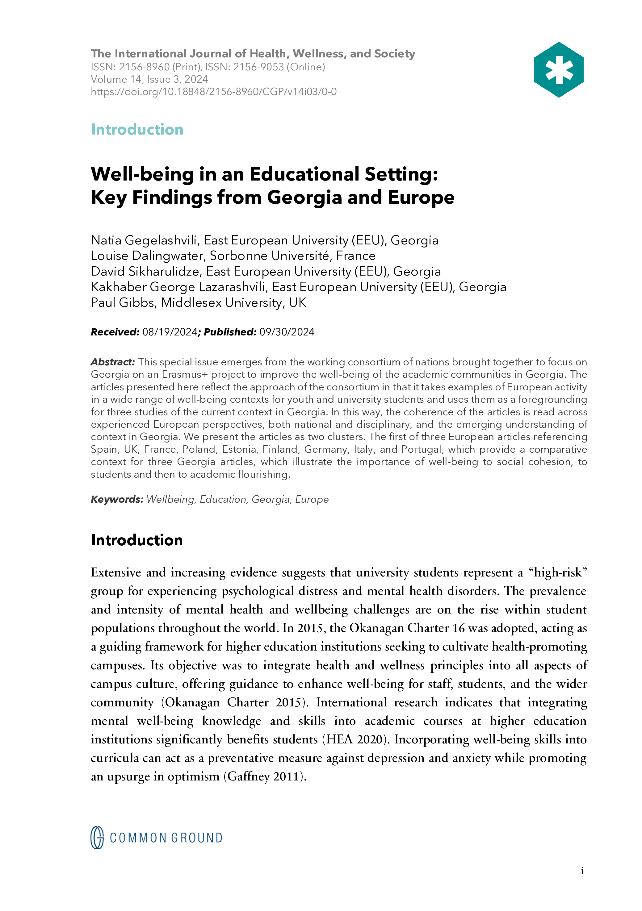 Introduction: Well-being in an Educational Setting - Article - CGScholar