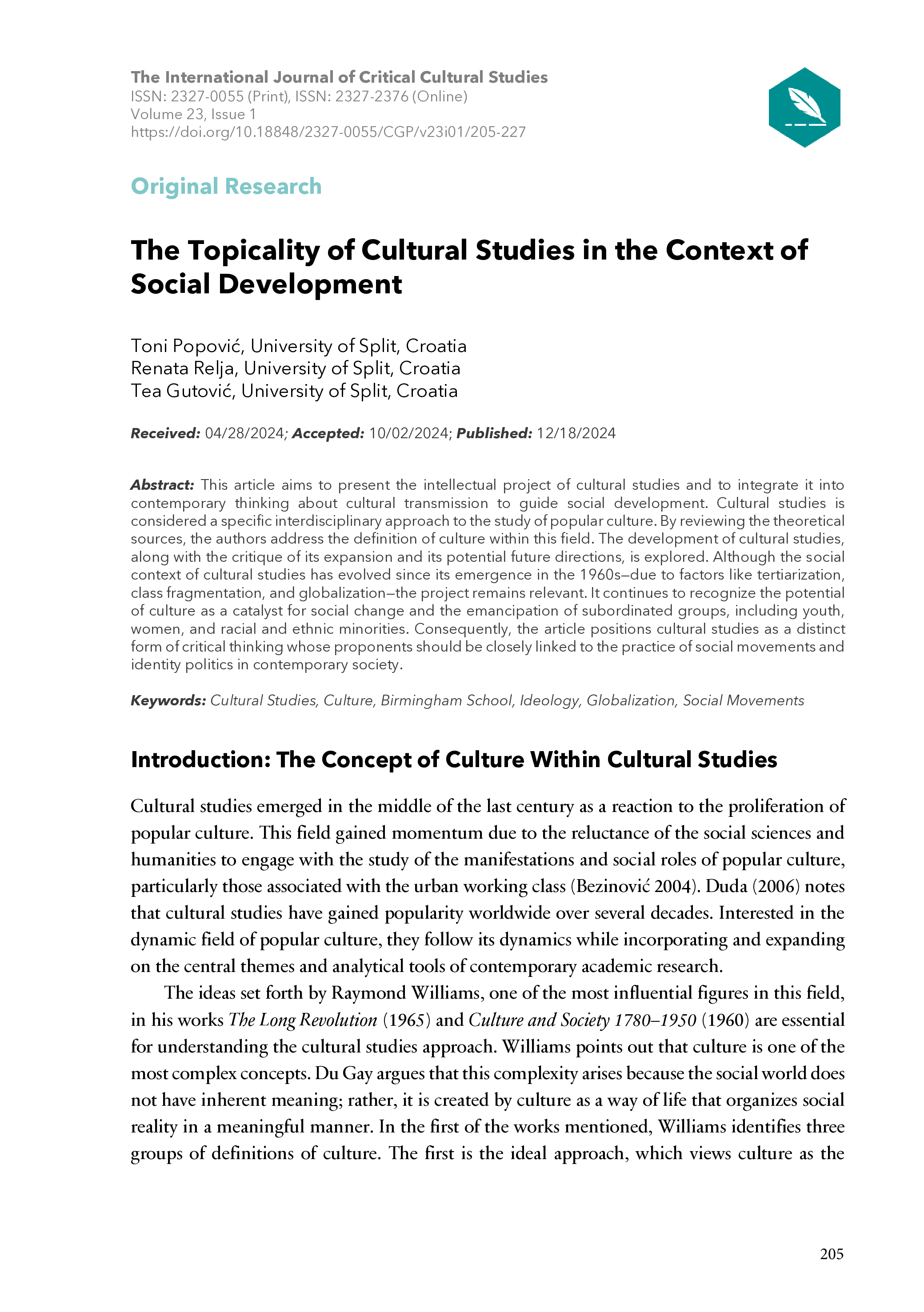 The Topicality of Cultural Studies in the Context of Social Development ...