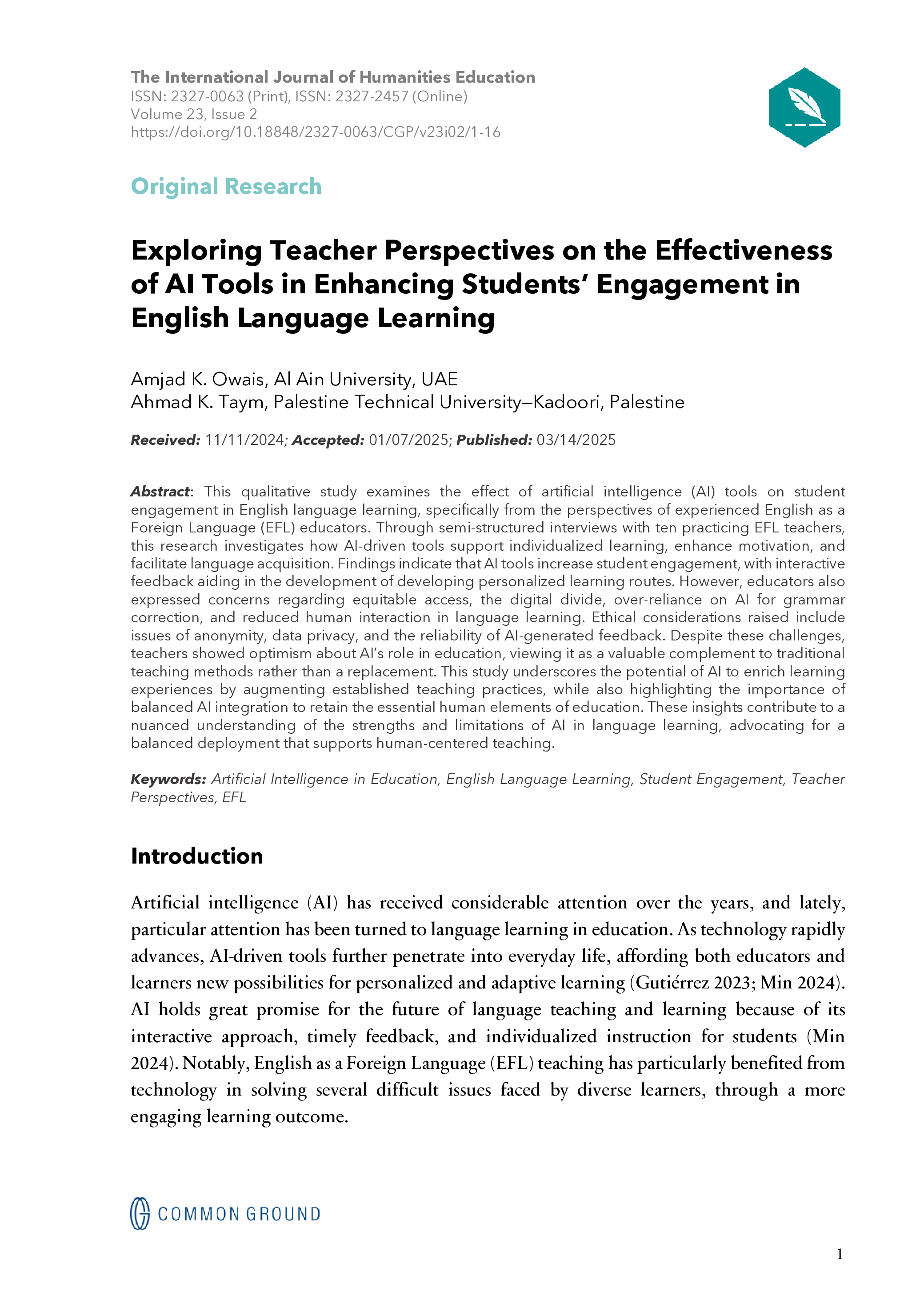 Exploring Teacher Perspectives on the Effectiveness of AI Tools in ...
