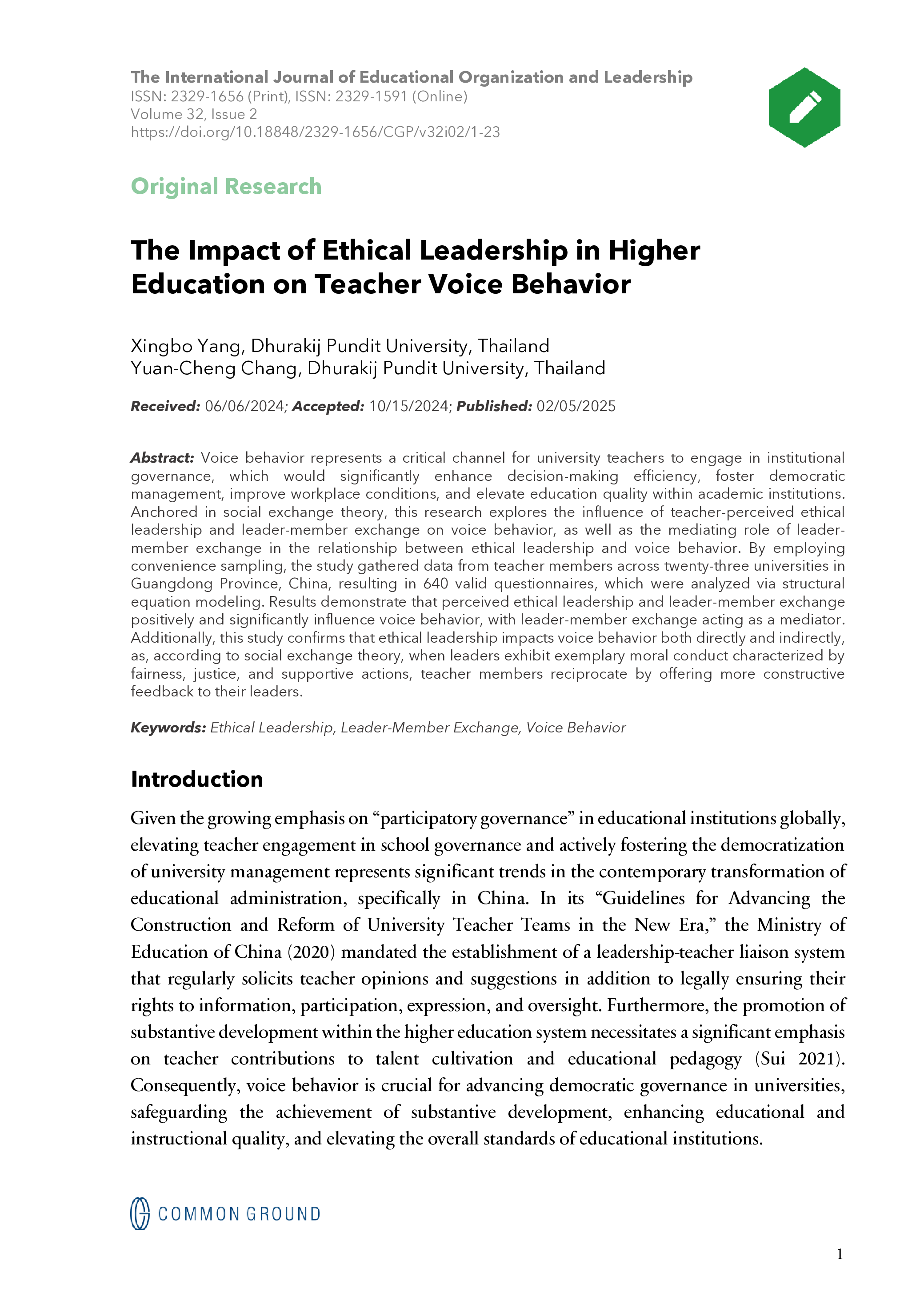 The Impact of Ethical Leadership in Higher Education on Teacher Voice ...