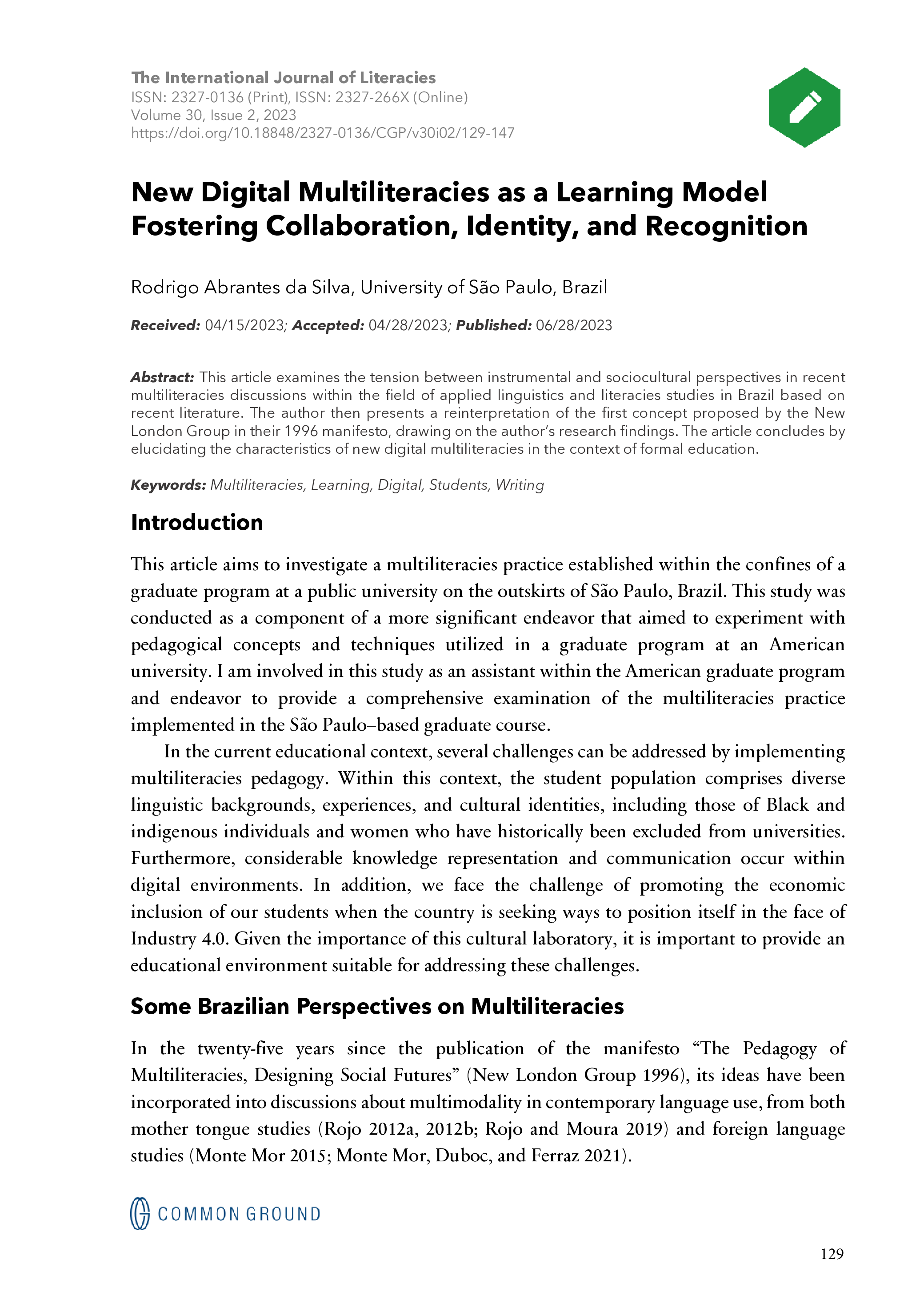 New Digital Multiliteracies as a Learning Model Fostering Collaboration ...