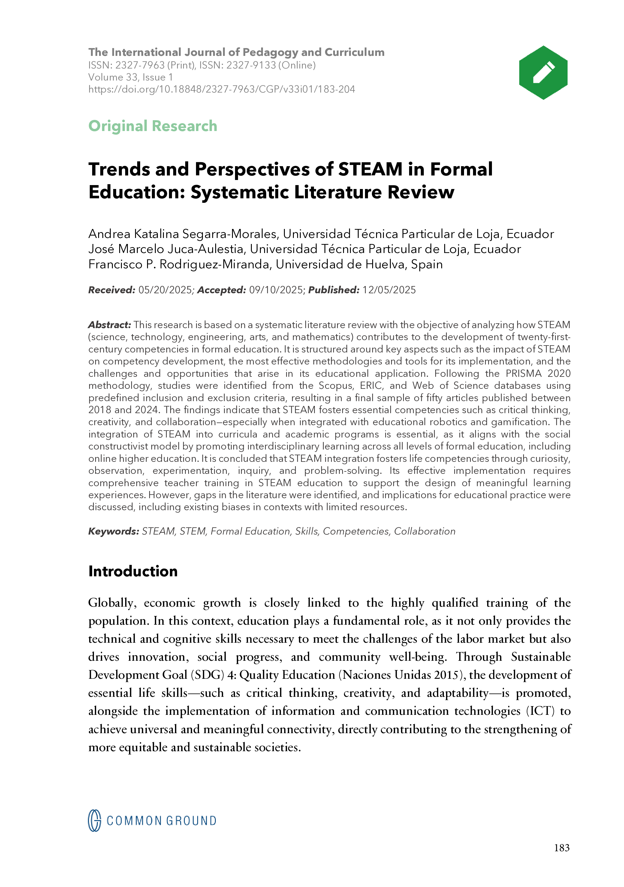 Trends and Perspectives of STEAM in Formal Education - Article - CGScholar