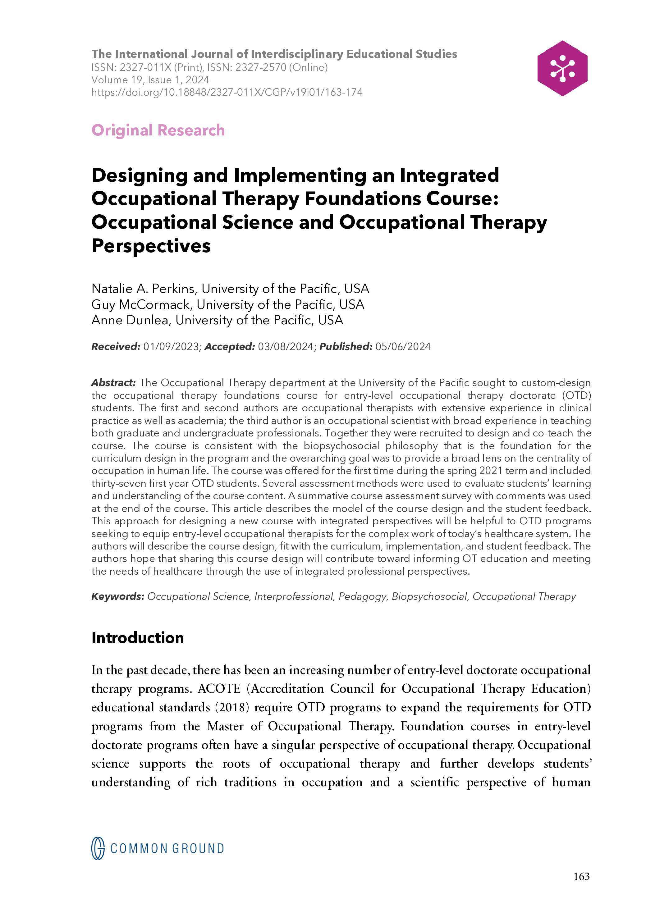 Designing and Implementing an Integrated Occupational Therapy ...