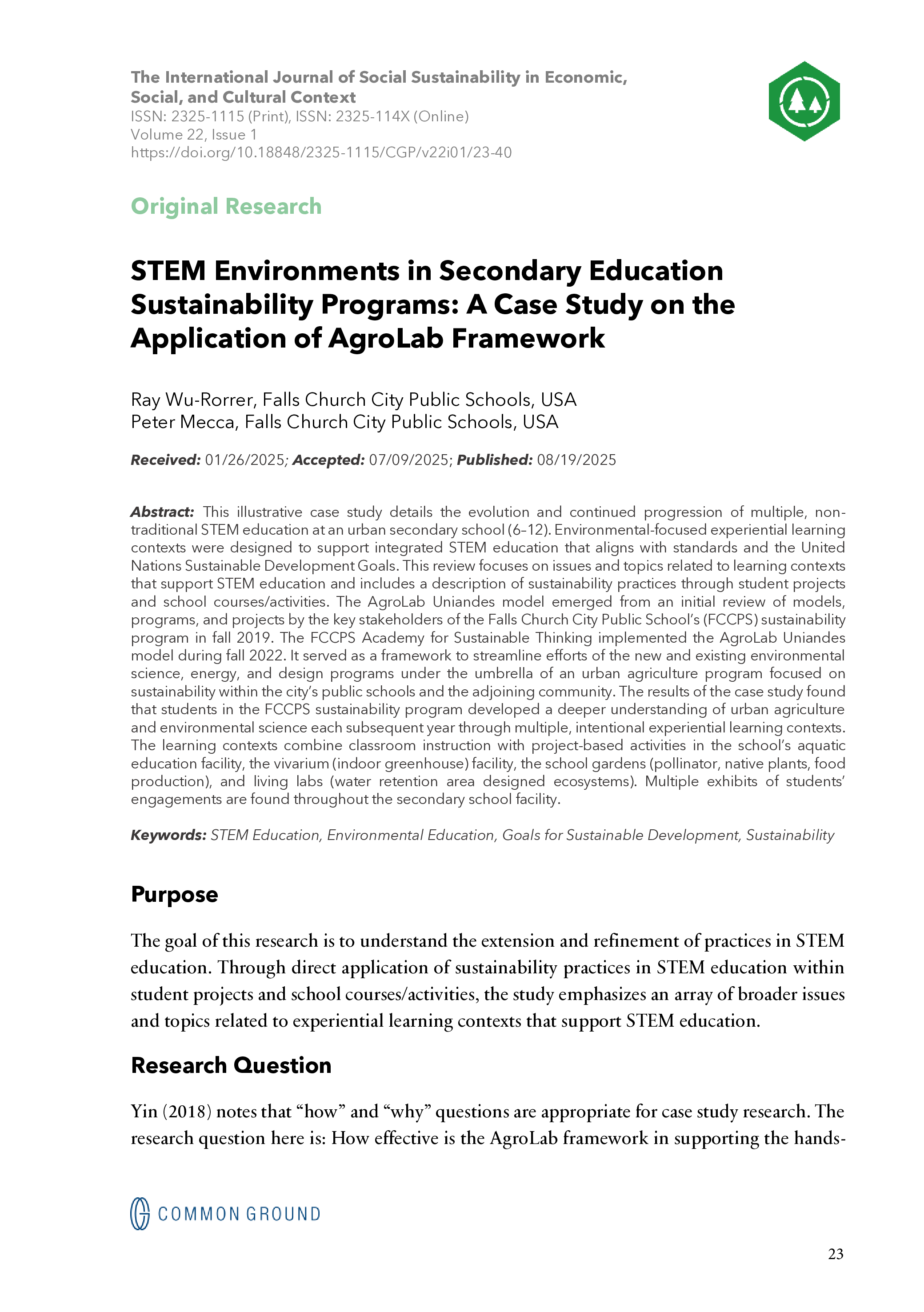 STEM Environments in Secondary Education Sustainability Programs ...