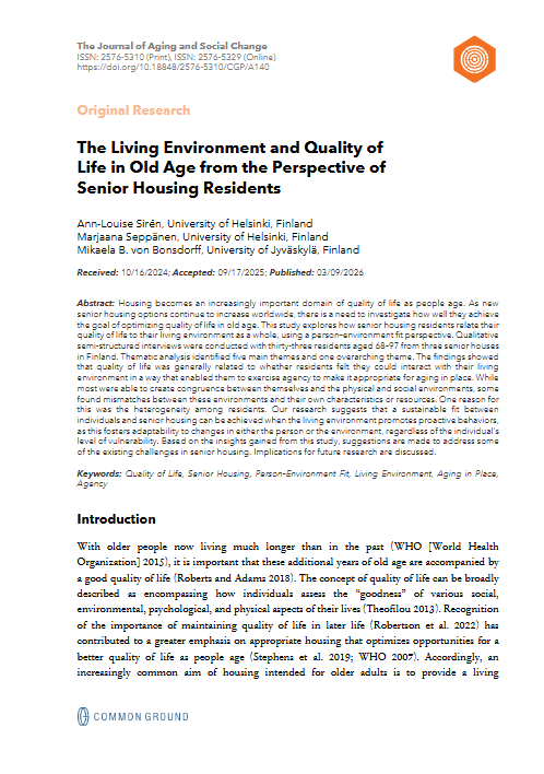 The Living Environment and Quality of Life in Old Age from the ...