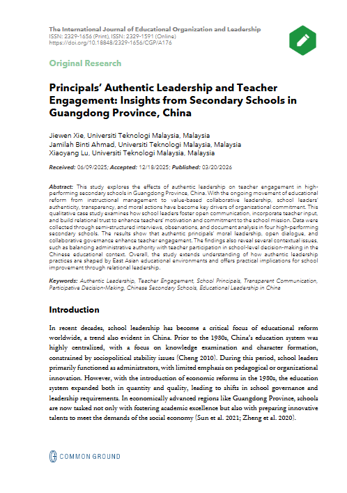 Principals’ Authentic Leadership and Teacher Engagement - Article ...