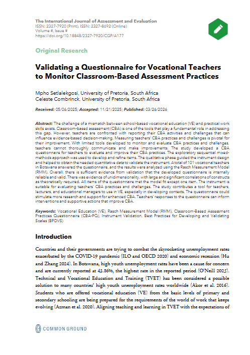 Voc Questionnaire Validating a Questionnaire for Vocational Teachers to Monitor Classroom ...