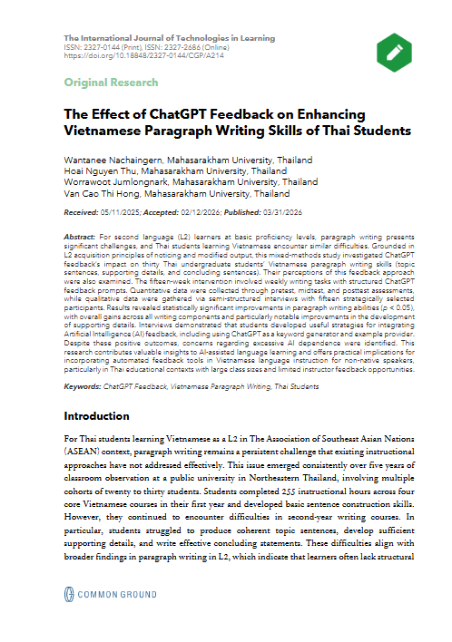 The Effect of ChatGPT Feedback on Enhancing Vietnamese Paragraph ...