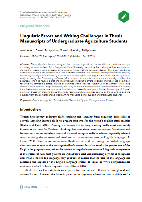 Linguistic Errors and Writing Challenges in Thesis Manuscripts of ...