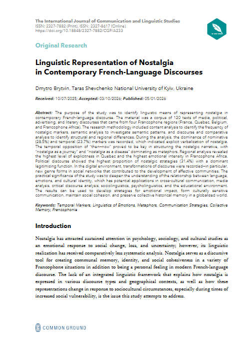 Linguistic Representation of Nostalgia in Contemporary French