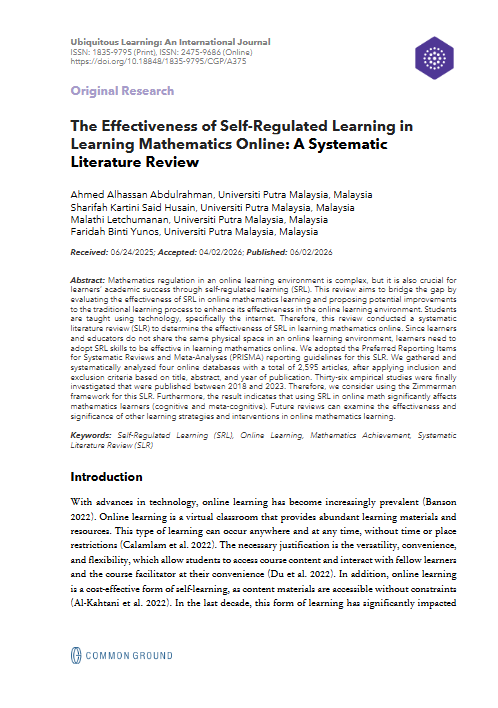 The Effectiveness of Self-Regulated Learning in Learning Mathematics ...
